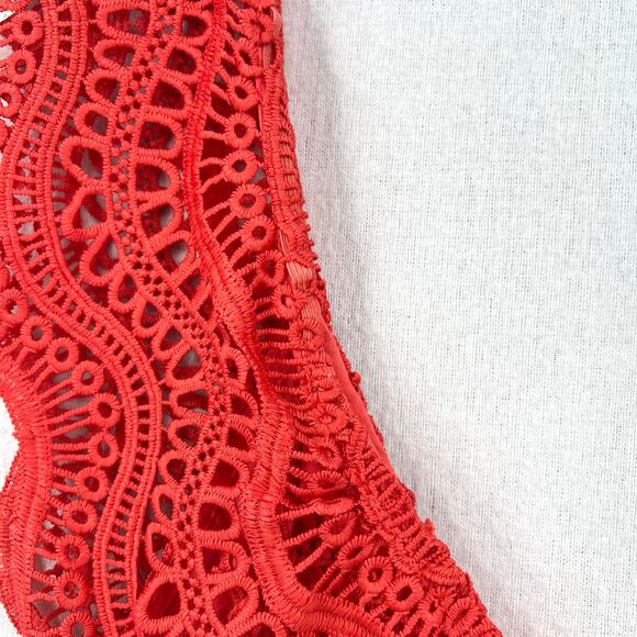 SAYLOR Crochet Lace Short Fern Dress Womens Medium Orange Sleeveless Ruffle Mini - Picture 13 of 16